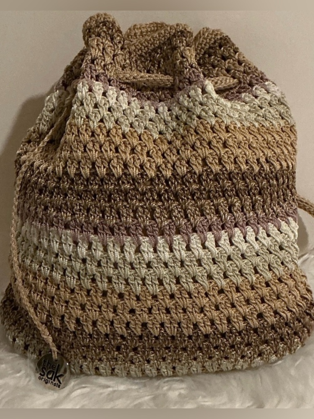 The Sak Crochet Drawstring Backpack Boho Bucket Bag - Picture 3 of 10